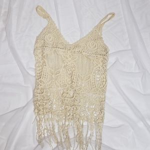 Lovely 153 crochet  Biege Fringe Top